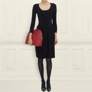 L. K. Bennett Denicia Fit Flare Knee Length Dress Womens Small Long Sleeve Black